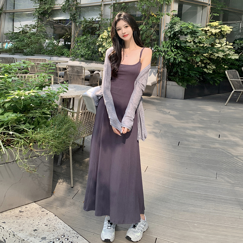 實拍~2024大碼女裝夏長袖防曬衣開叉系帶設計感針織衫兩件套套裝