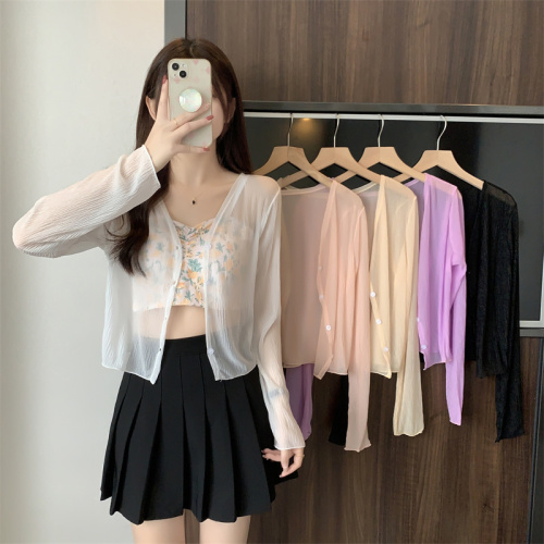 Real shot of sweet floral camisole spring and summer new sun protection chiffon cardigan coat top small shirt