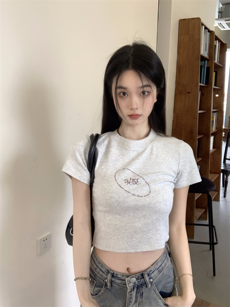 實拍  美式短款修身短袖T恤