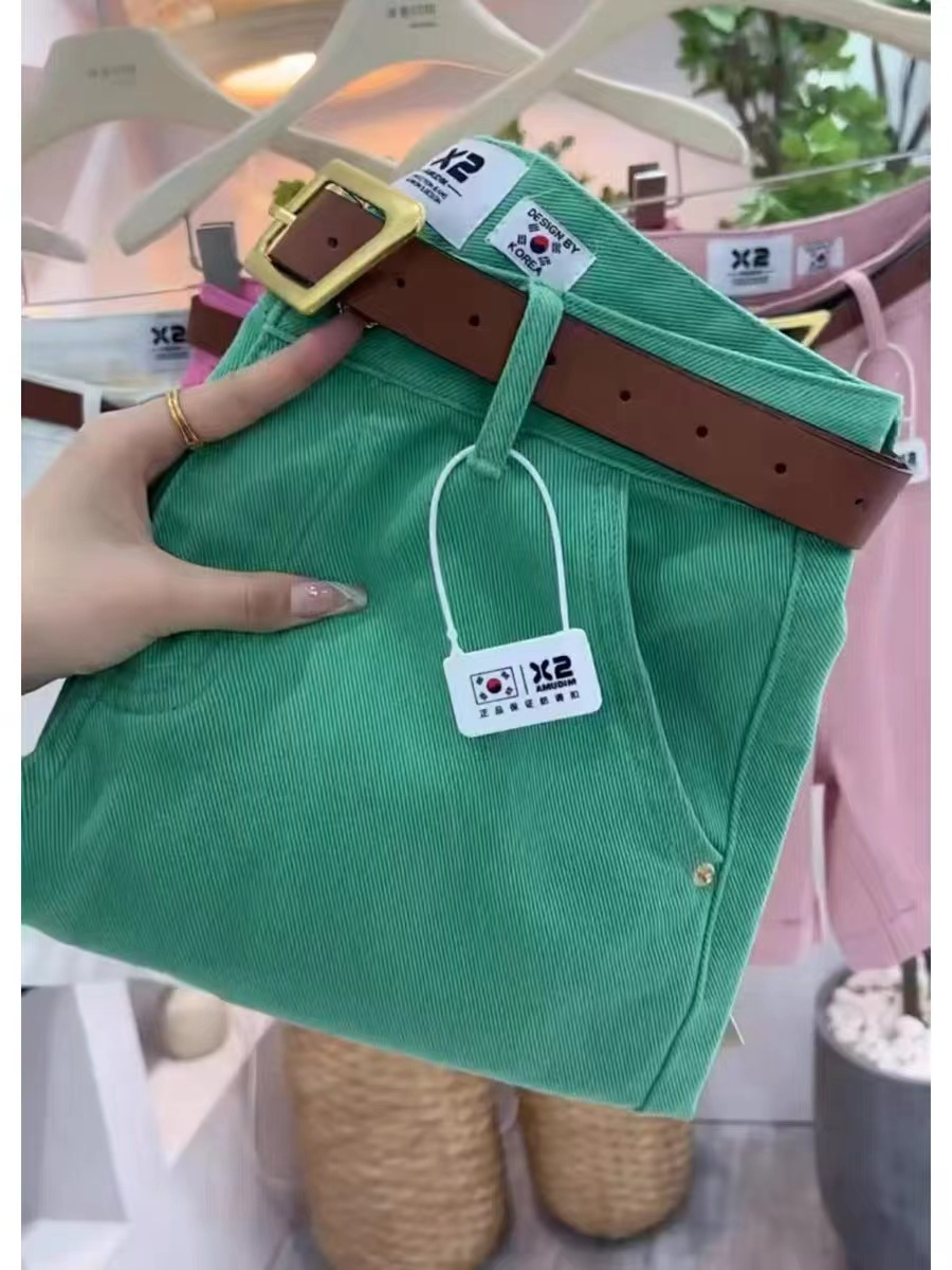 綠色小個子高腰牛仔短褲女夏季新款寬鬆顯瘦休閒闊腿五分褲薄款潮