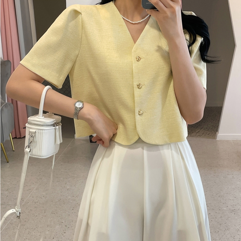韓國chic 法式粗紡小香風別致心型紐扣上衣外套