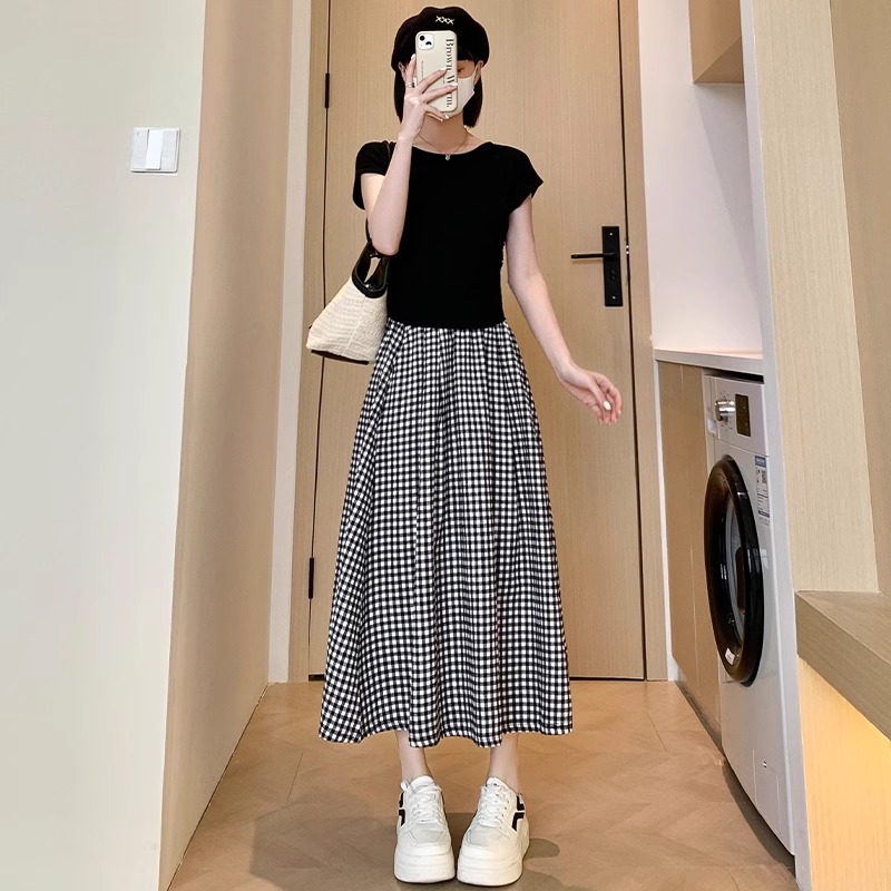 夏季2024新款鬆緊腰格子半身裙女