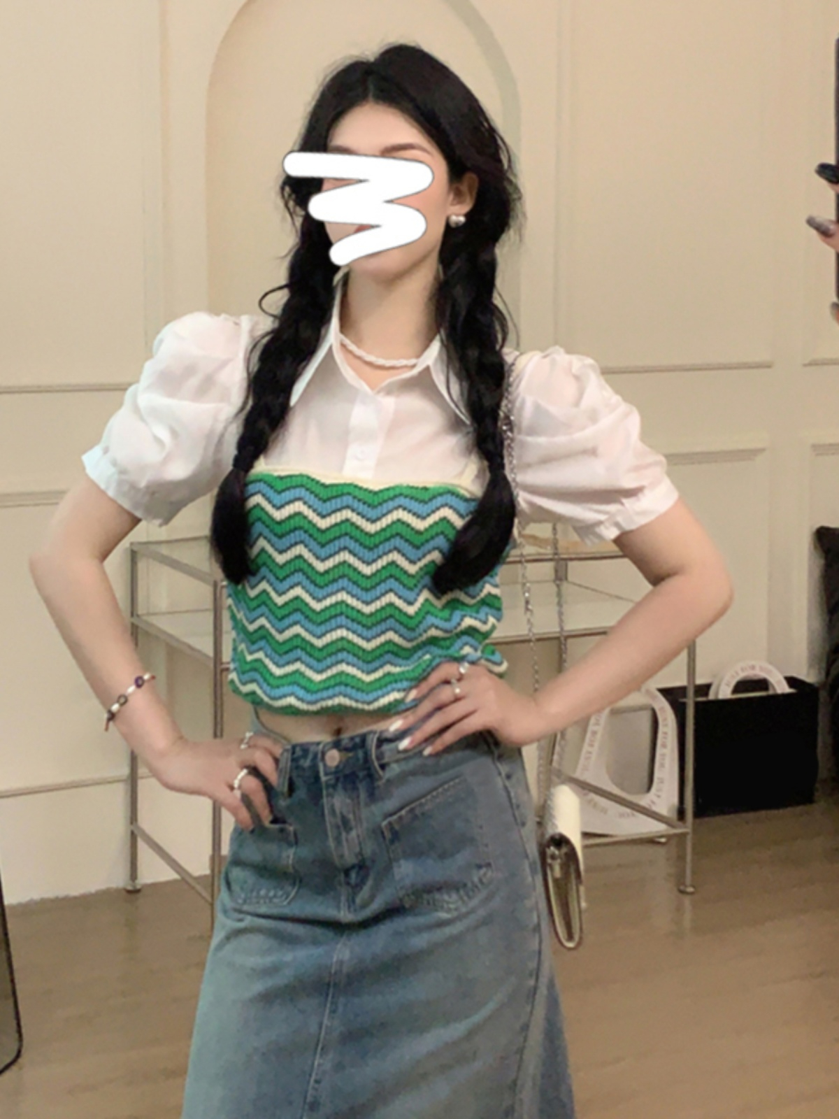 假兩件拼接短袖襯衫女夏季甜辣妹短款仙女上衣超仙甜美獨特小衫薄