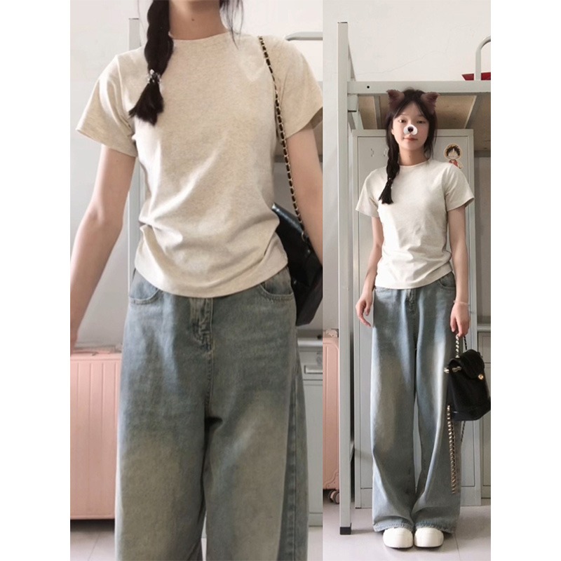 正肩女T恤短袖夏季2024新款修身美式復古辣妹短款設計感小眾上衣