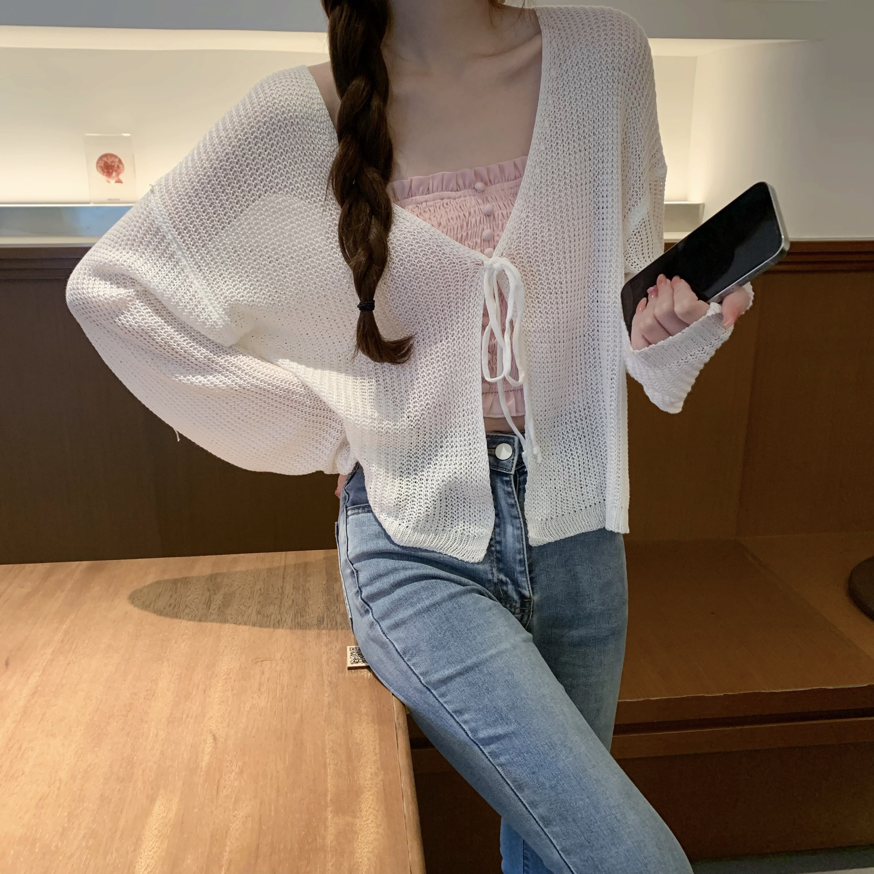 針織開衫薄款女夏新款短款小外套披肩吊帶裙外搭防曬罩衫冰絲上衣
