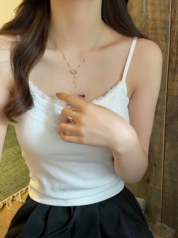 蕾絲吊帶背心女內搭2024春夏新款純欲風修身顯瘦磨毛無袖打底上衣