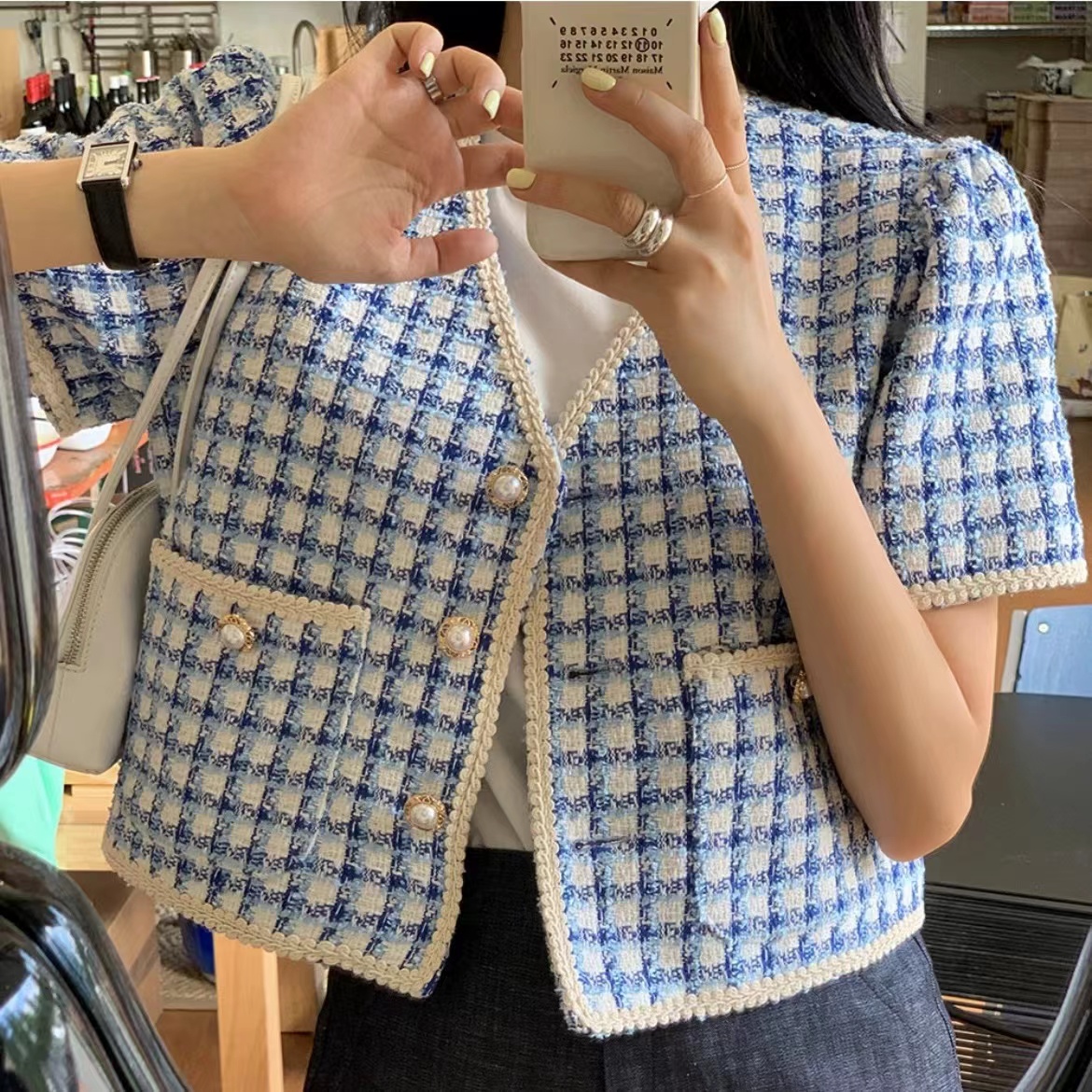 韓國chic夏季減齡小眾設計感氣質法式休閒復古小香風短款外套女
