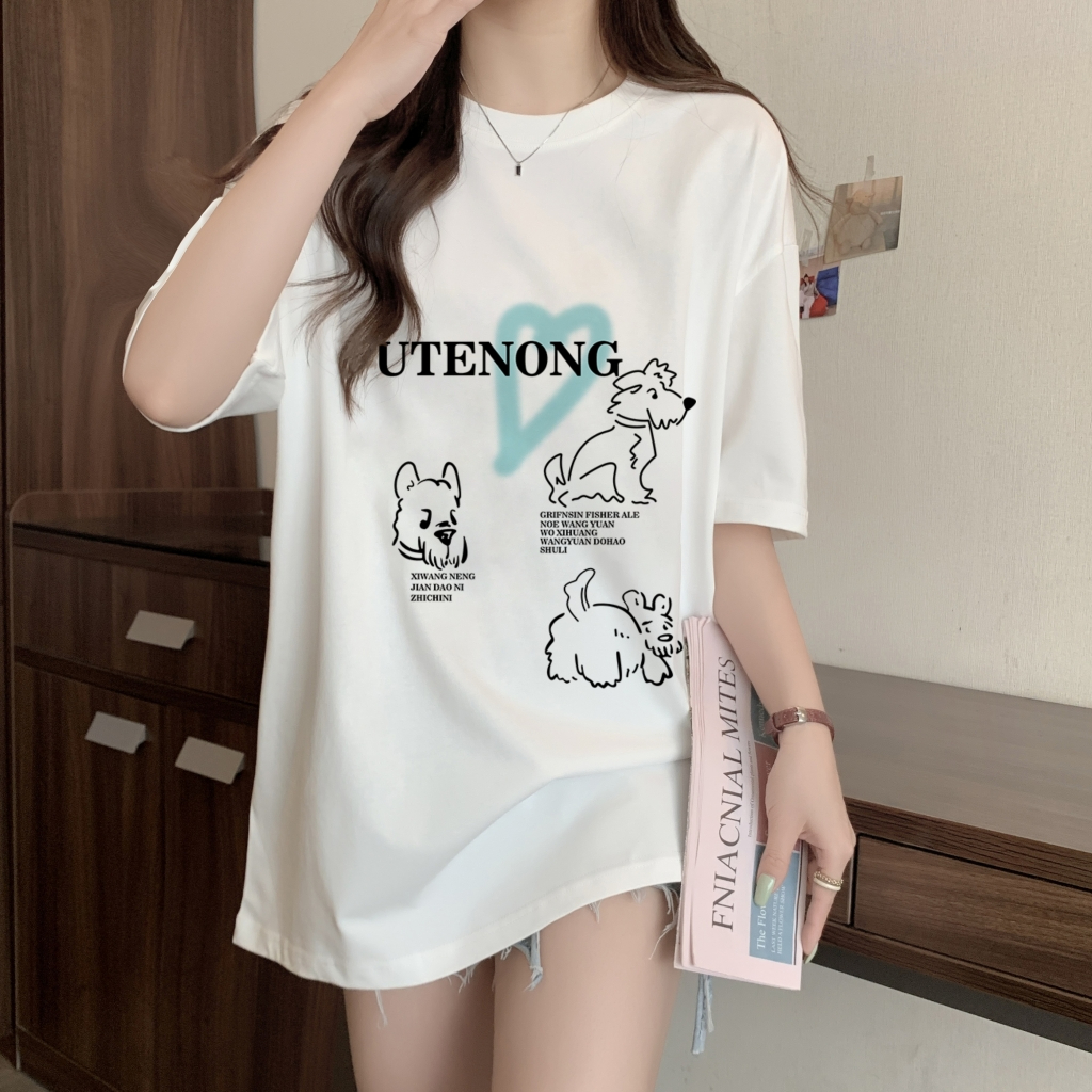實拍 100%棉精梳純棉 印花夏裝短袖T恤女寬鬆韓版