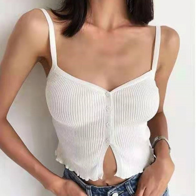 2024春夏新款性感V領高腰開叉百搭吊帶背心女上衣