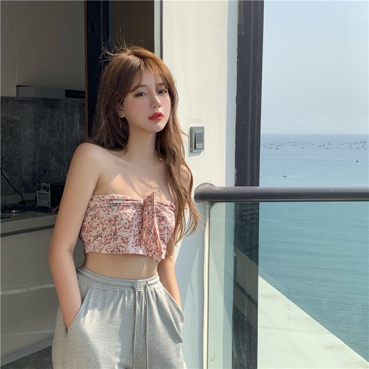 純欲抹胸外穿小清新辣妹碎花小吊帶背心夏天學生裹胸內搭