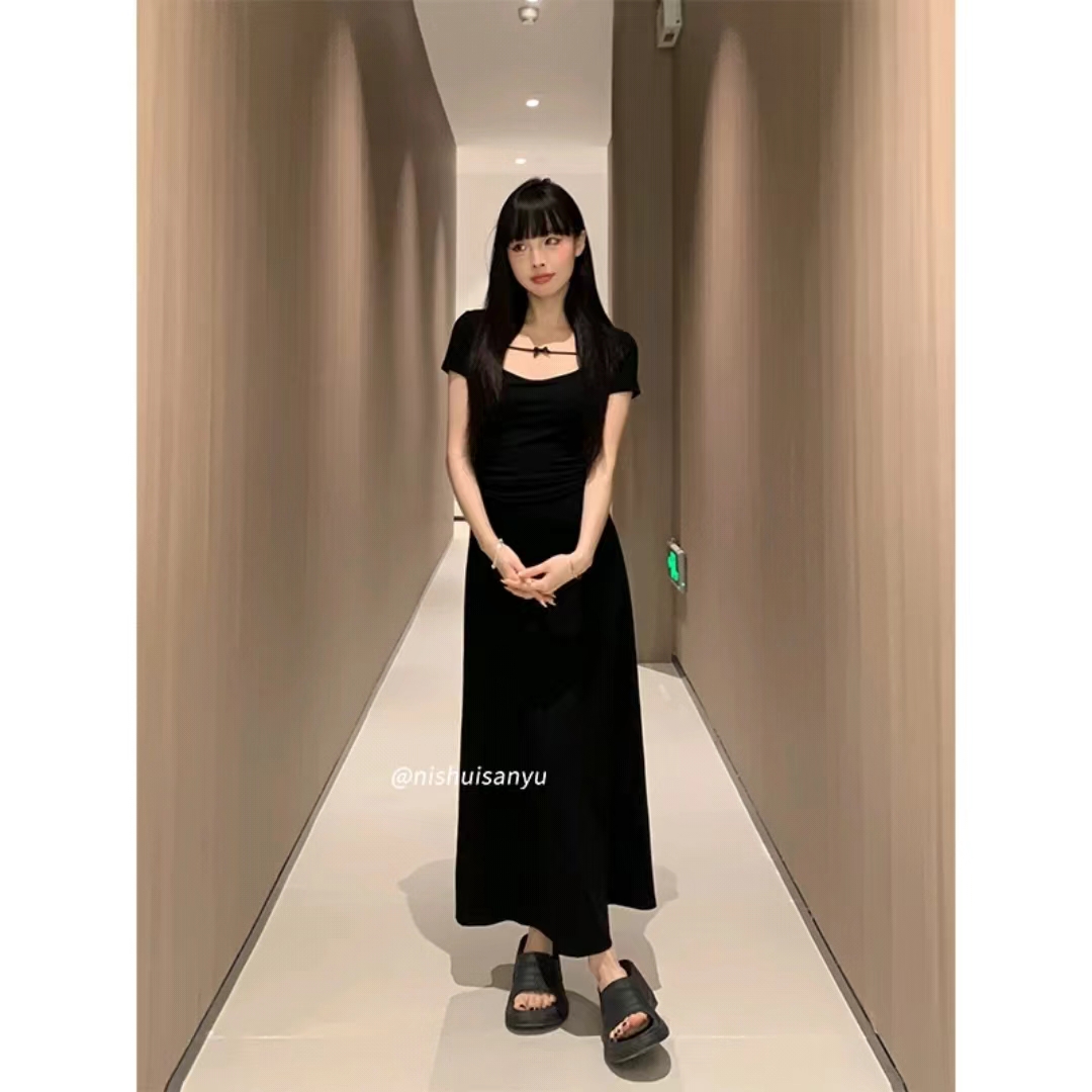 溺水三魚酒紅新語原創小眾設計純欲收腰針織扭結連衣裙