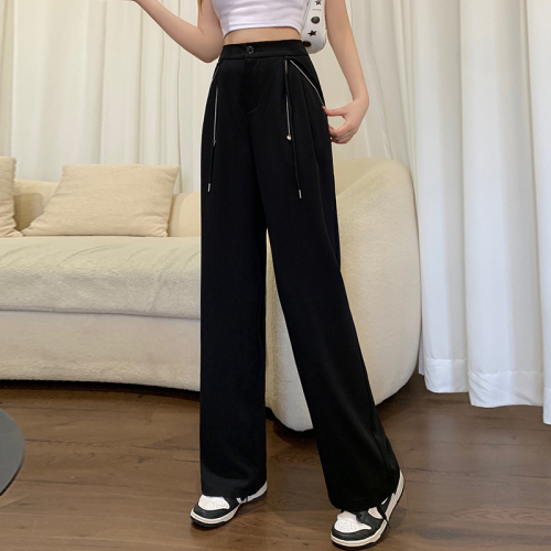 Actual shot of 2024 new summer clothes for fat mm, fashionable and versatile, slimming, long legs, smooth elastic waist casual trousers