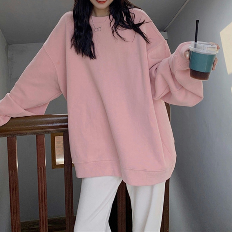 甜美風圓領衛衣女春秋小清新韓范炸街簡約字母中長款寬鬆外套