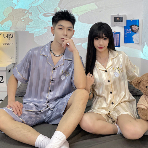 夏季短袖韩版卡通情侣睡衣女可爱冰丝学生家居服可外穿