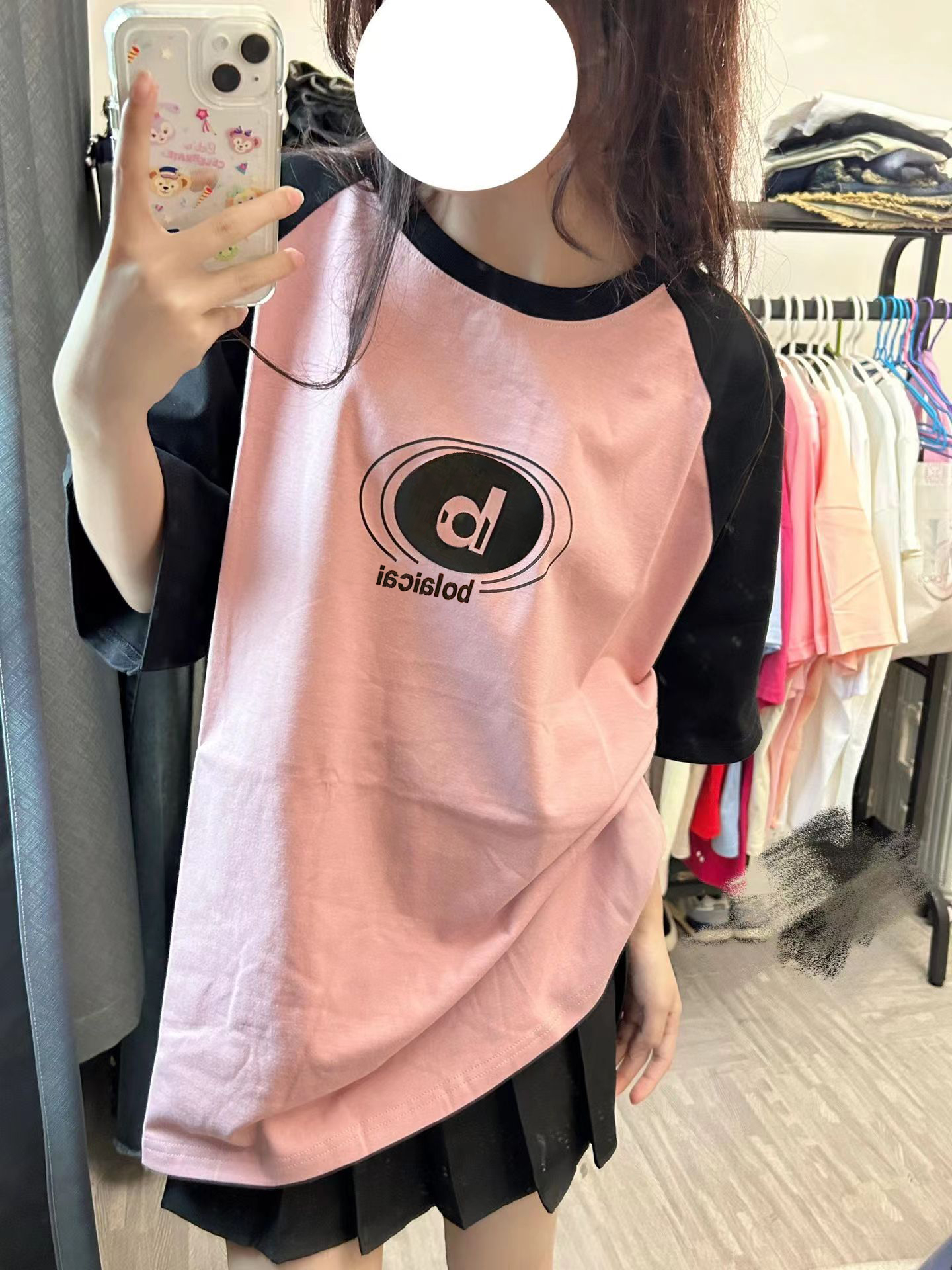 220g插肩袖100%棉 撞色拼色空白版短袖T恤女純棉M-3XL
