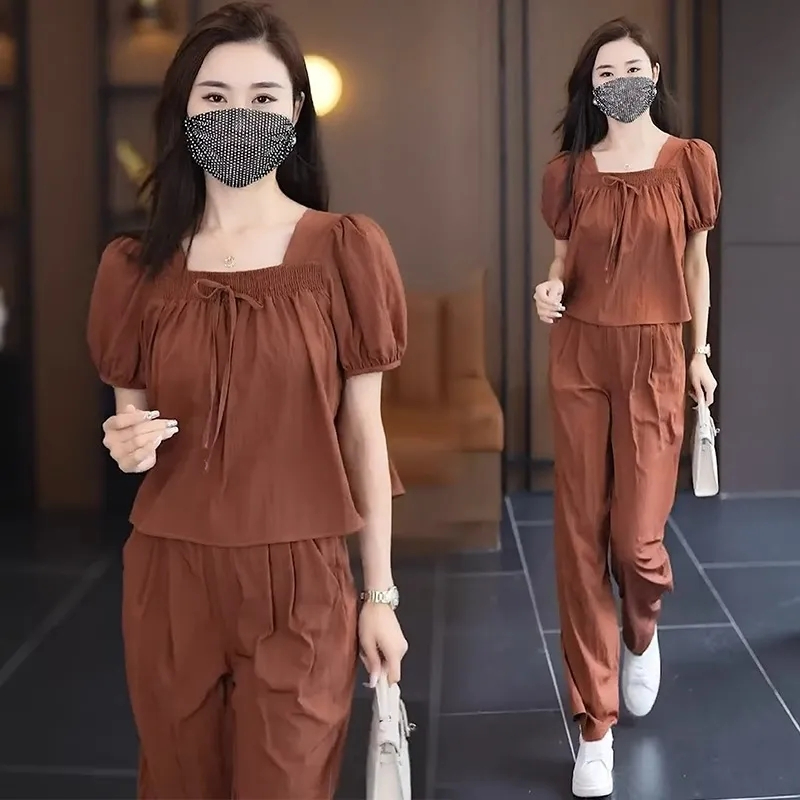 時尚闊腿褲夏季薄款套裝女2024年小個子顯瘦小香風兩件套