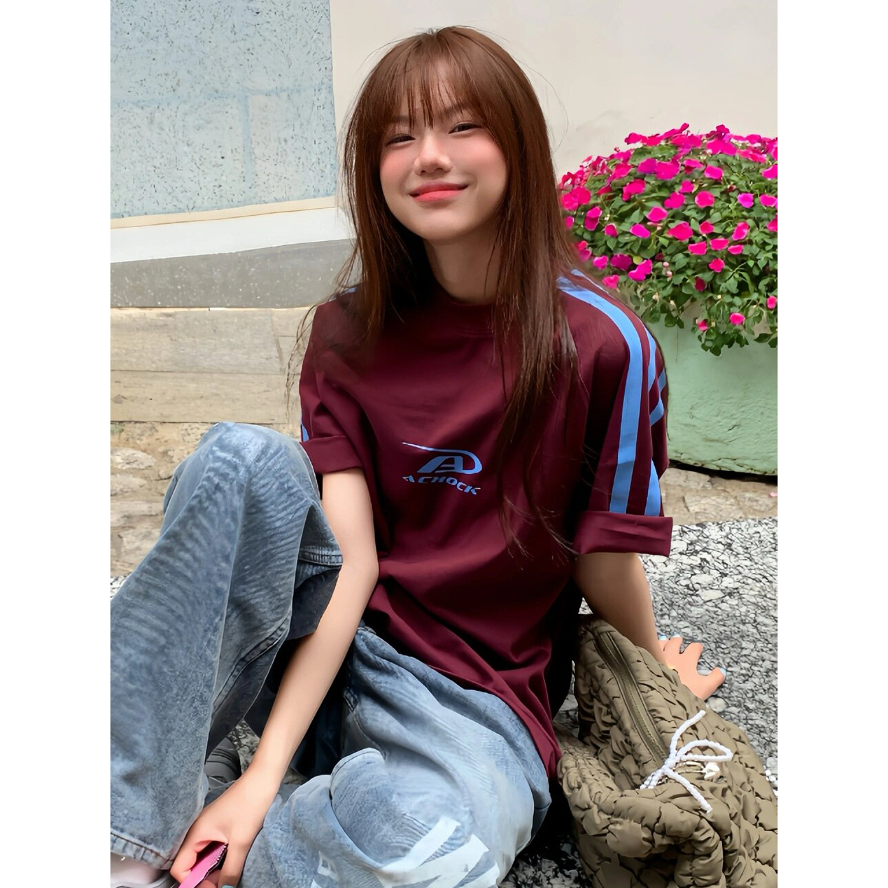 夏季新款 21支純棉+後包領拉肩情侶t恤女 大版型