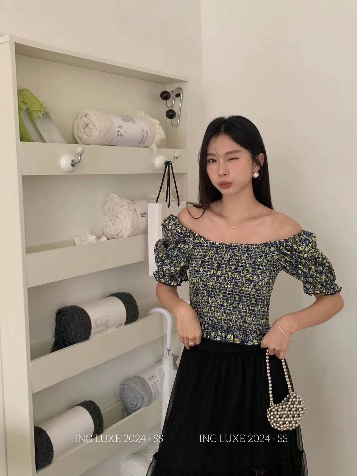 夏季天短款修身顯瘦碎花泡泡袖襯衫女小個子復古褶皺別致襯衣上衣