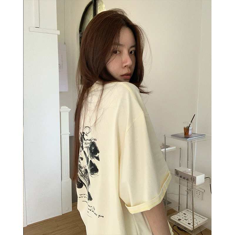 官圖 重磅/精梳純棉 後包領 有縫邊 S-XXXL 夏裝短袖T恤女