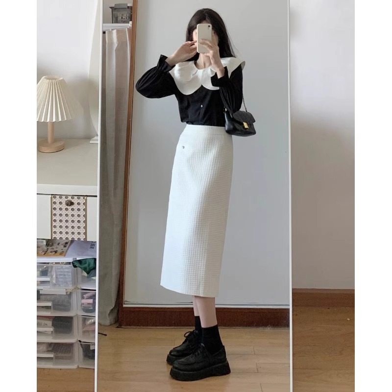 韓劇女主穿搭套裝高級感時尚氣質娃娃領上衣半身裙春裝搭配一整套