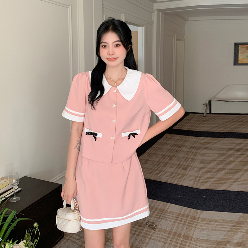 實拍~2024大碼女裝小香風休閒裙套裝夏季胖MM遮肉顯瘦微胖兩件套