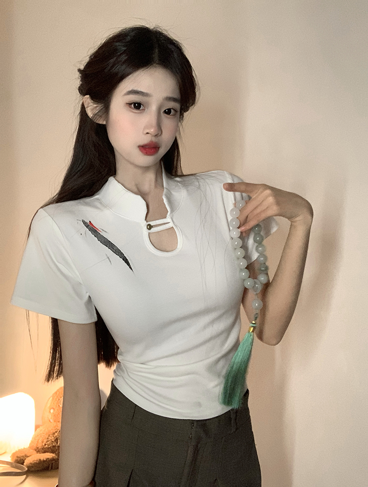 原創~實拍~國風系列~印花顯瘦修身短袖T恤女夏
