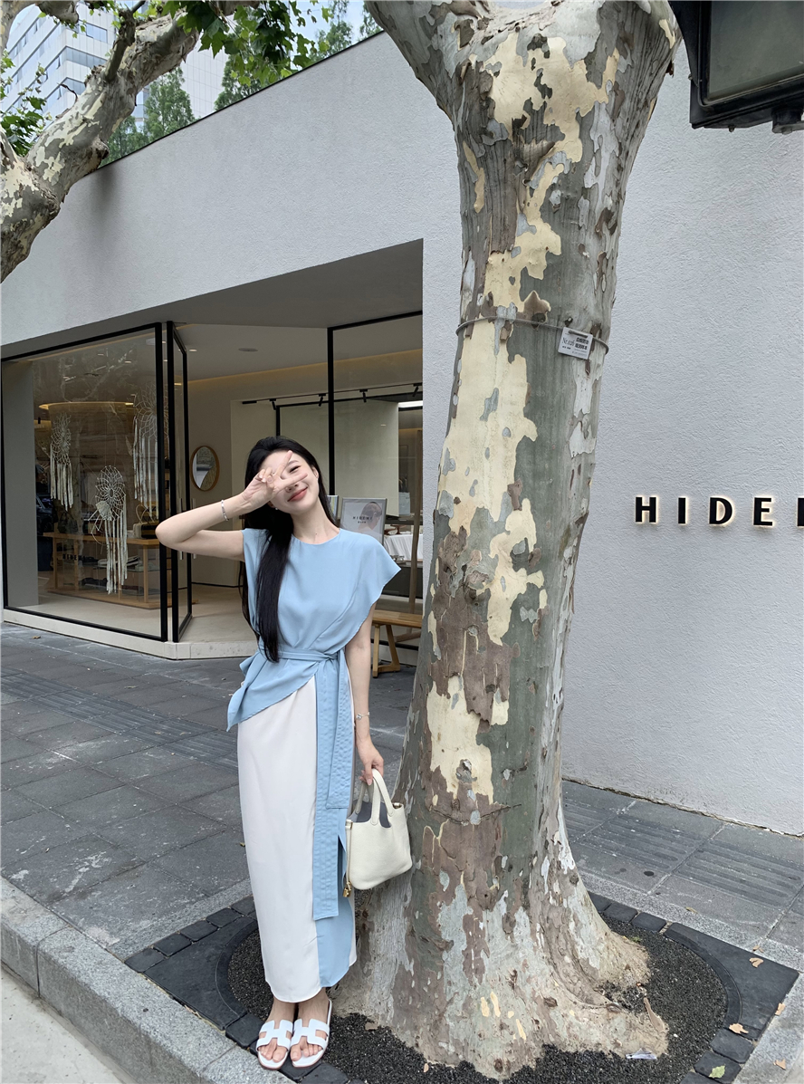 實拍 高級感假兩件顯瘦連衣裙女夏設計感小眾裙子