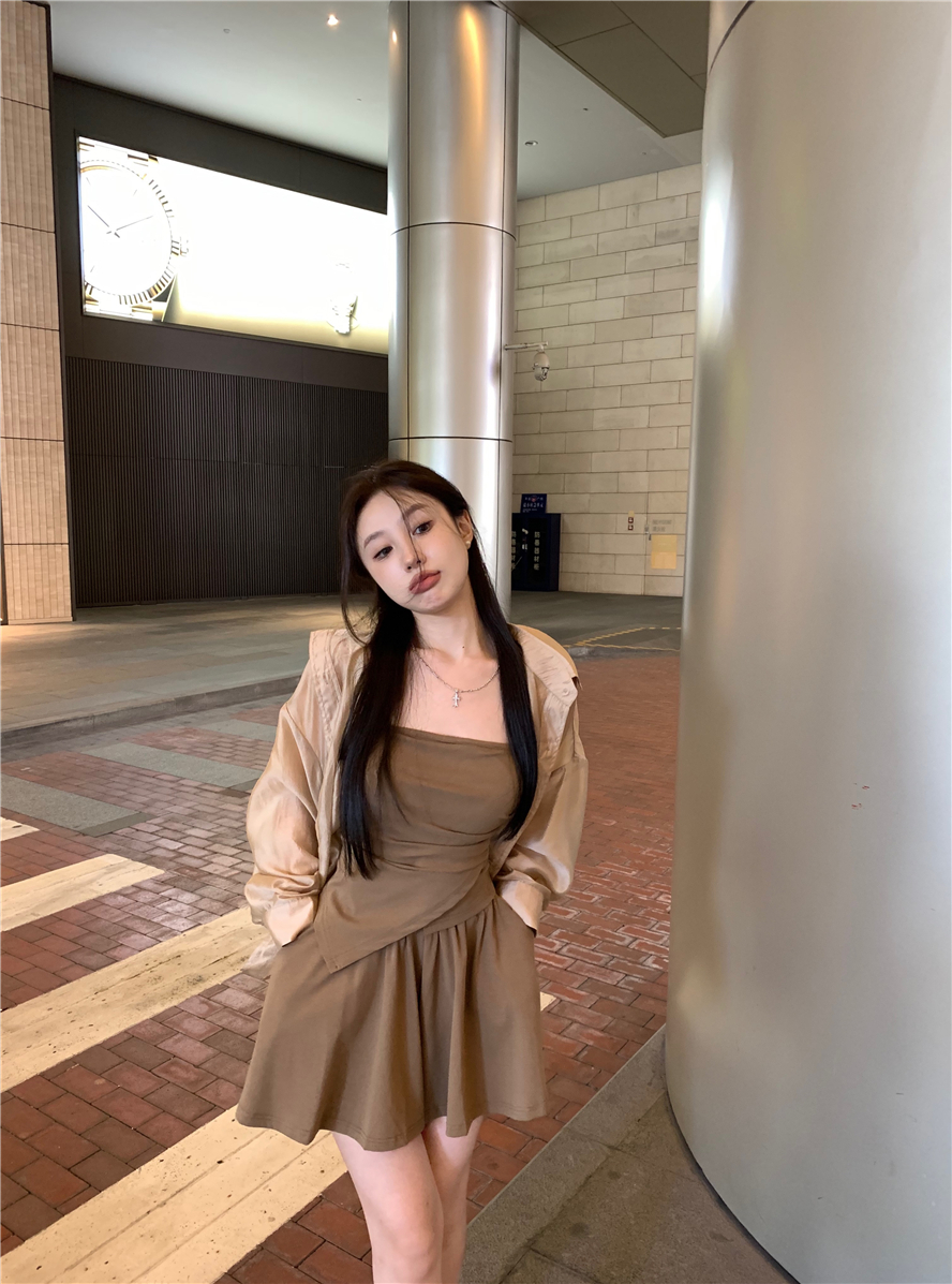 實拍 吊帶半身短裙+襯衣 減齡休閒套裝