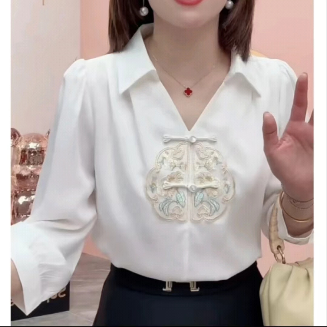 新中式國風襯衫女高級感襯衣2024春夏新款設計感上衣