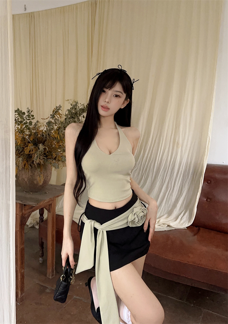 實拍 可拆卸花朵腰帶半身裙女辣妹短裙A字裙套裝