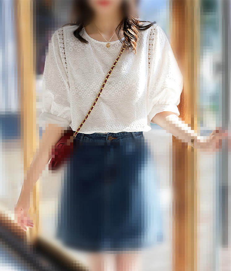 水溶刺繡 燈籠袖 全棉上衣