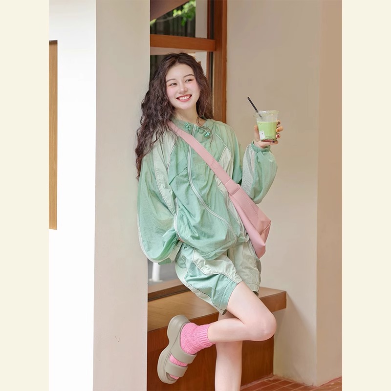 秋季小清新甜美減齡休閒兩件套裝女裝夏季設計感撞色防曬外套上衣