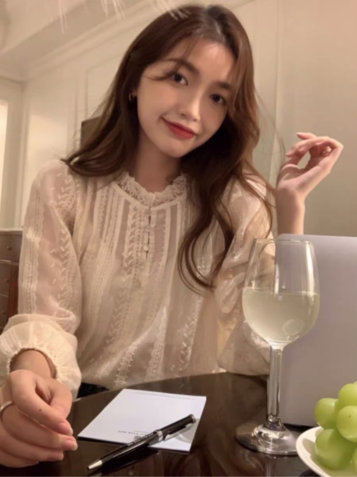 現~韓國東大門春季新款小眾木耳邊甜美蕾絲衫鈎花清新上衣襯衫女