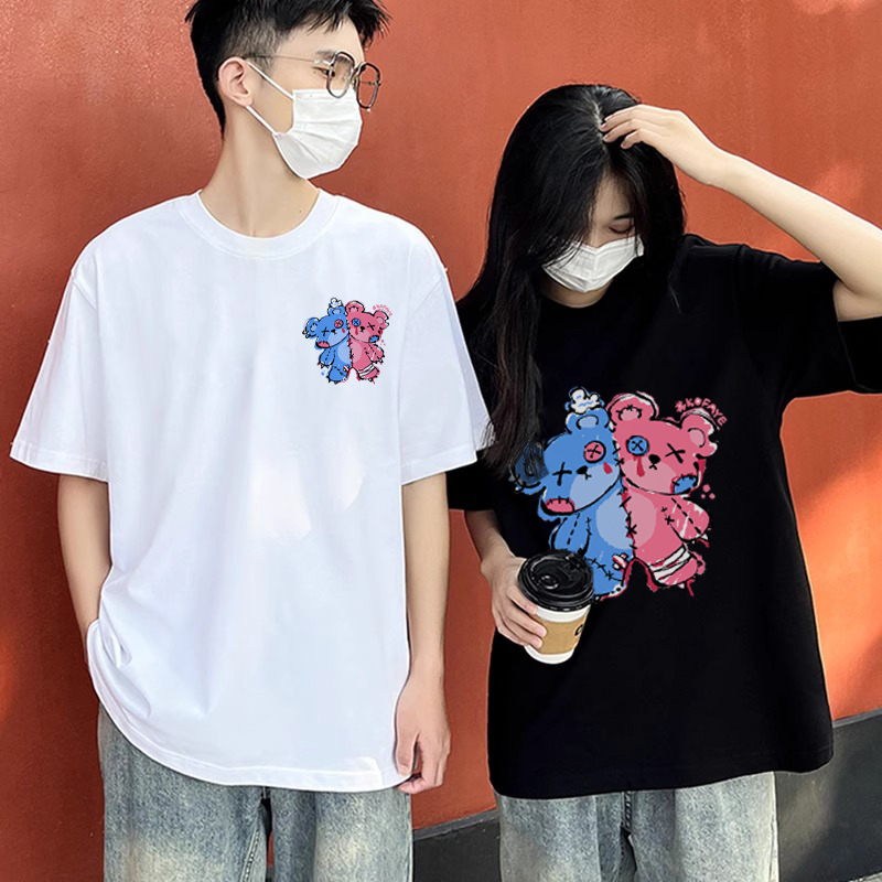 不一樣的情侶裝2024新款夏季裝潮牌高級感同色系印花很仙短袖t恤