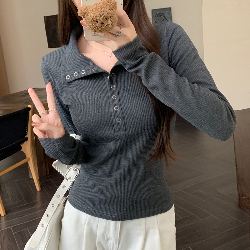 實拍4*2坑條莫代爾260克長袖t恤女春秋潮薄款修身打底衫翻領上衣