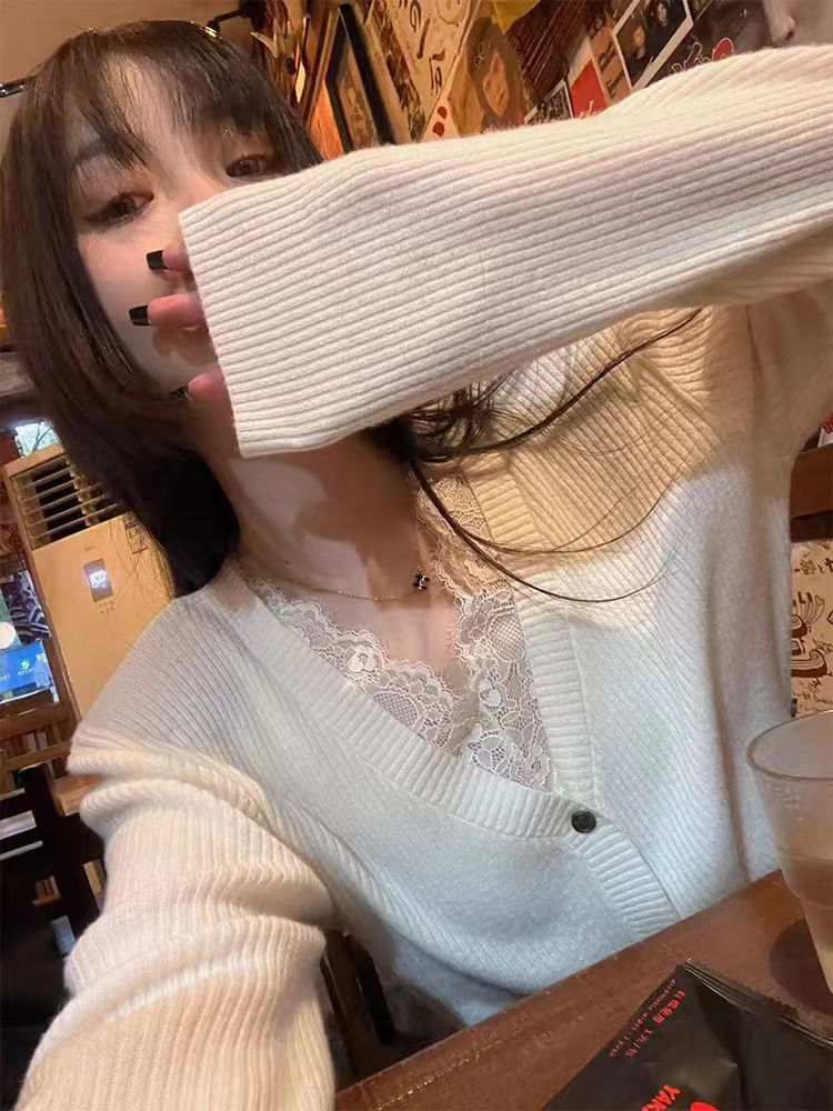 韓國新款針織衫蕾絲打底衫內搭秋冬洋氣長袖上衣女百搭