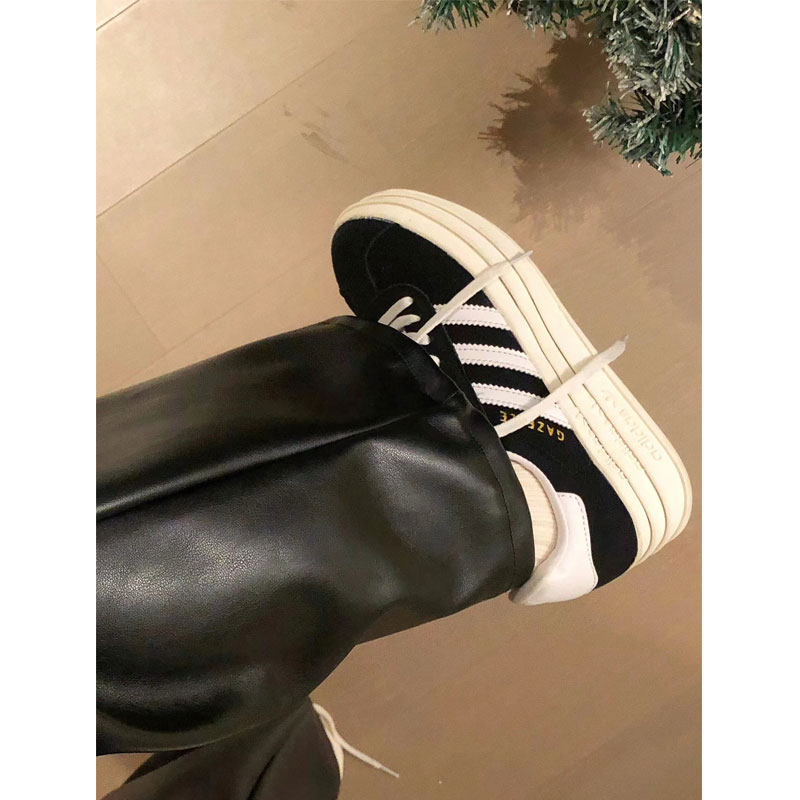 黑色啞光皮褲女2024春秋高級感闊腿褲美式直筒顯瘦寬鬆褲子