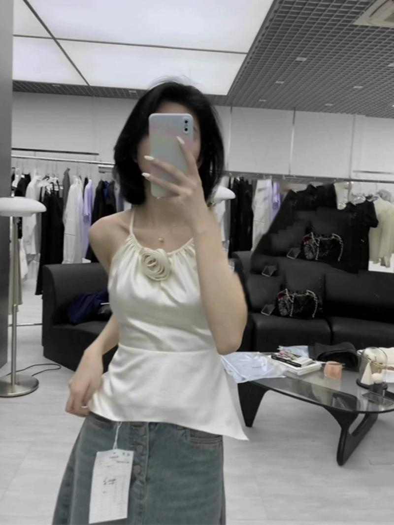 夏季新款純欲風甜辣妹白杏色吊帶背心女