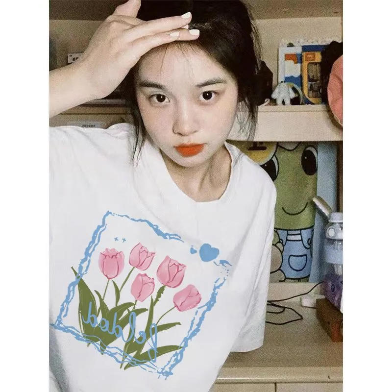 官圖200克/精梳純棉後包領有縫邊S-XXXL夏裝短袖T恤女