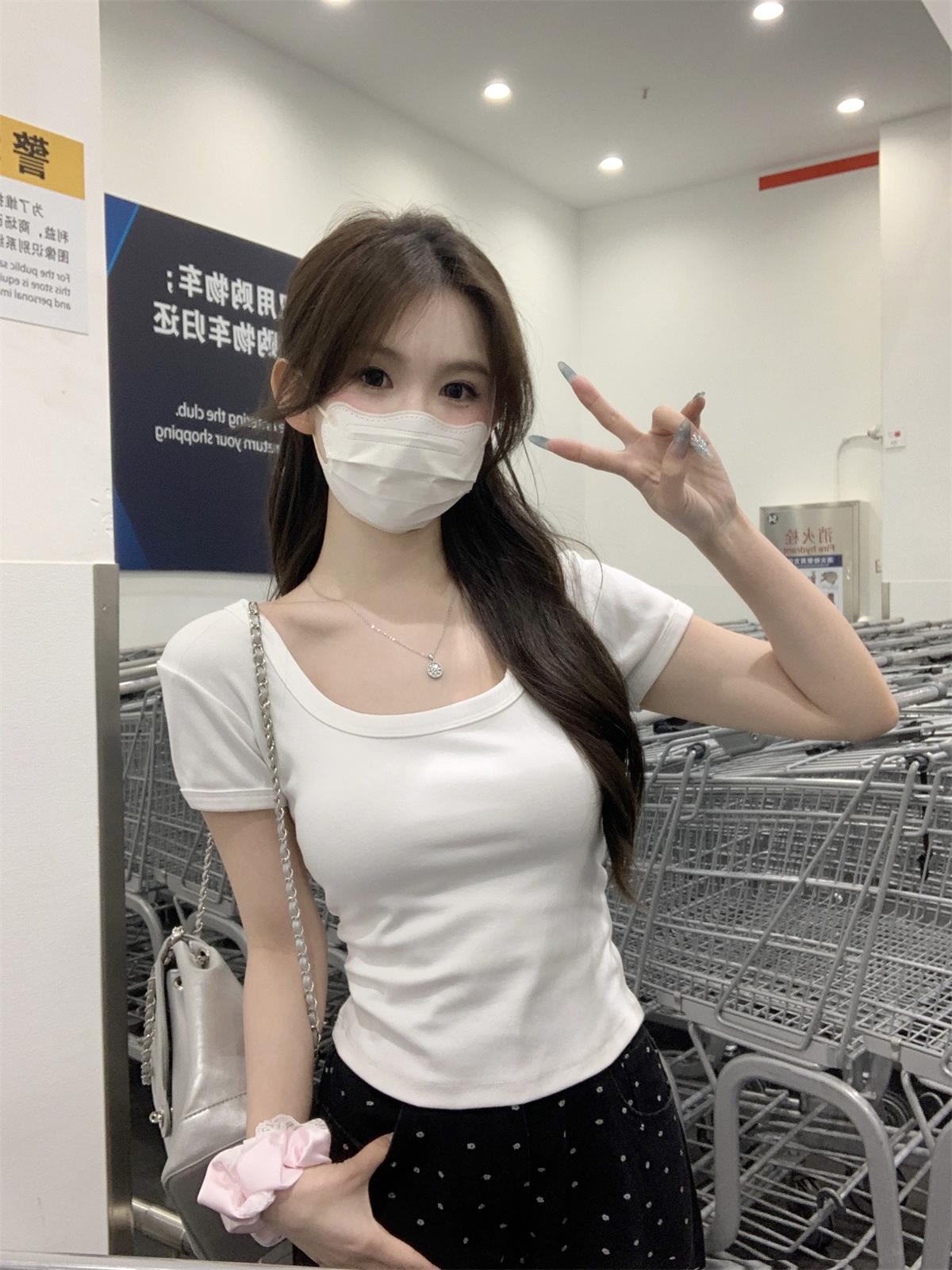 實拍 夏季韓版修身正肩方領純欲百搭簡約純棉短袖T恤上衣女