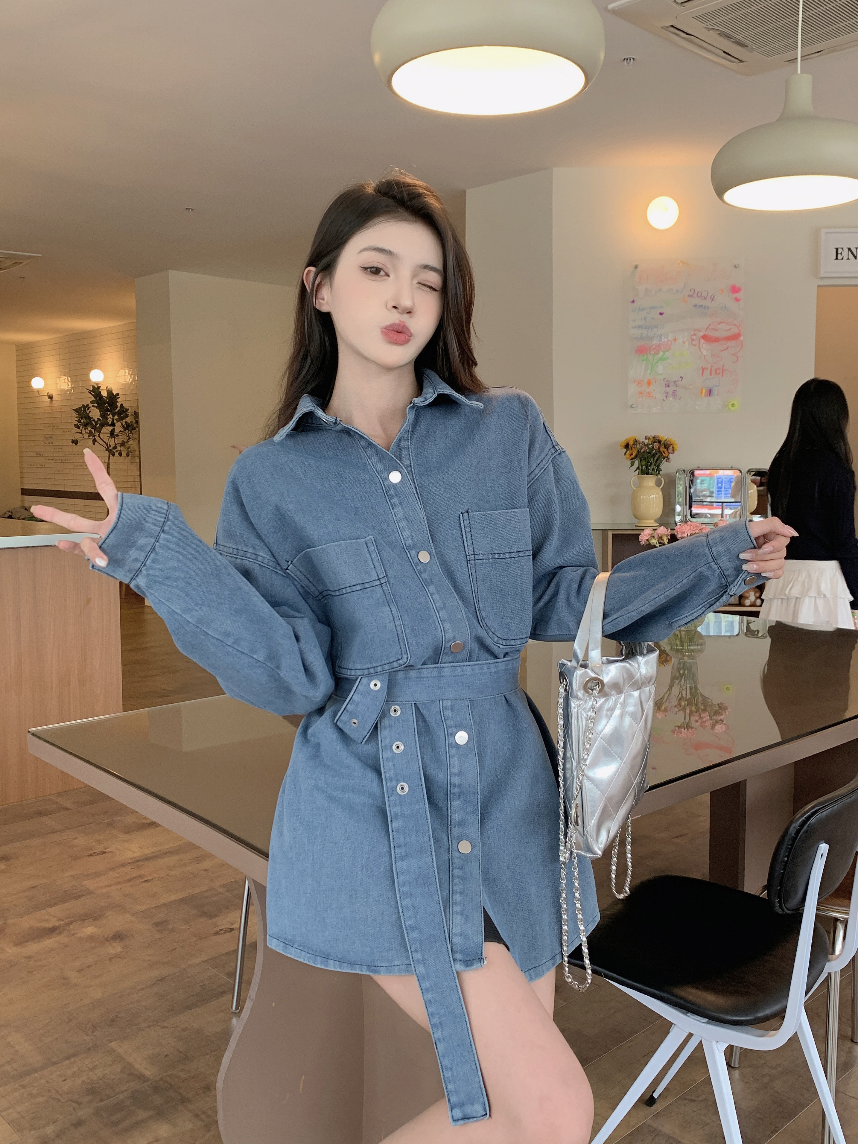 實拍牛仔外套女春夏新款韓版修身短款小個子休閒上衣薄款牛仔襯衫