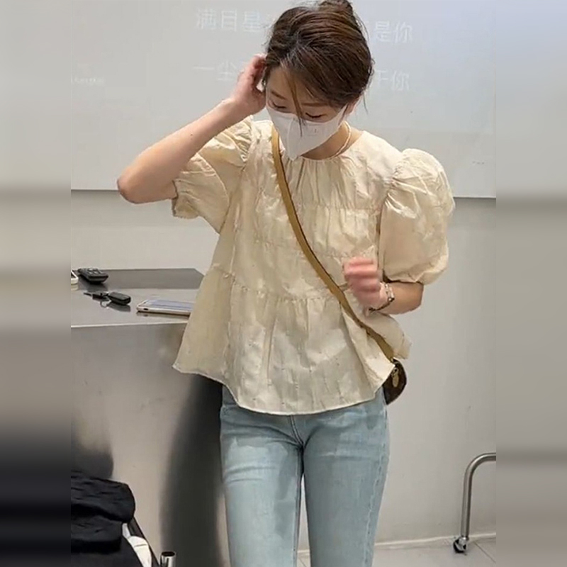 泡泡袖上衣女短袖襯衫夏季新款2024法式設計小眾雪紡別致獨特襯衣