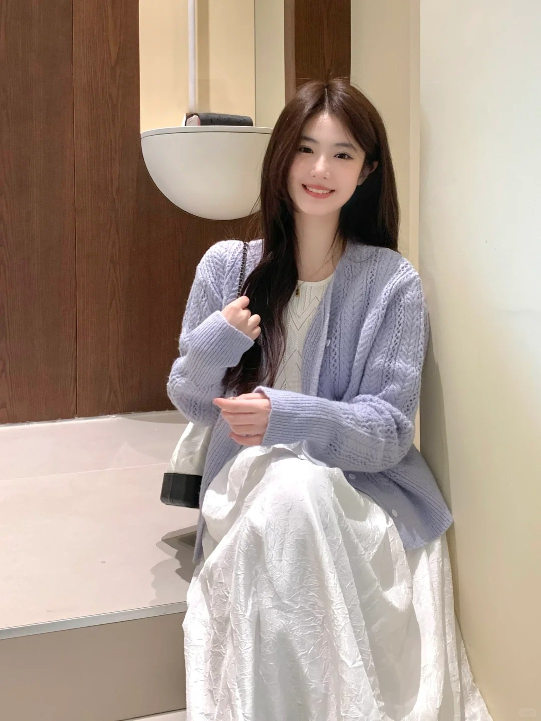 藍紫色鏤空針織開衫毛衣女2024春季新款寬鬆顯瘦上衣薄款外套簡約
