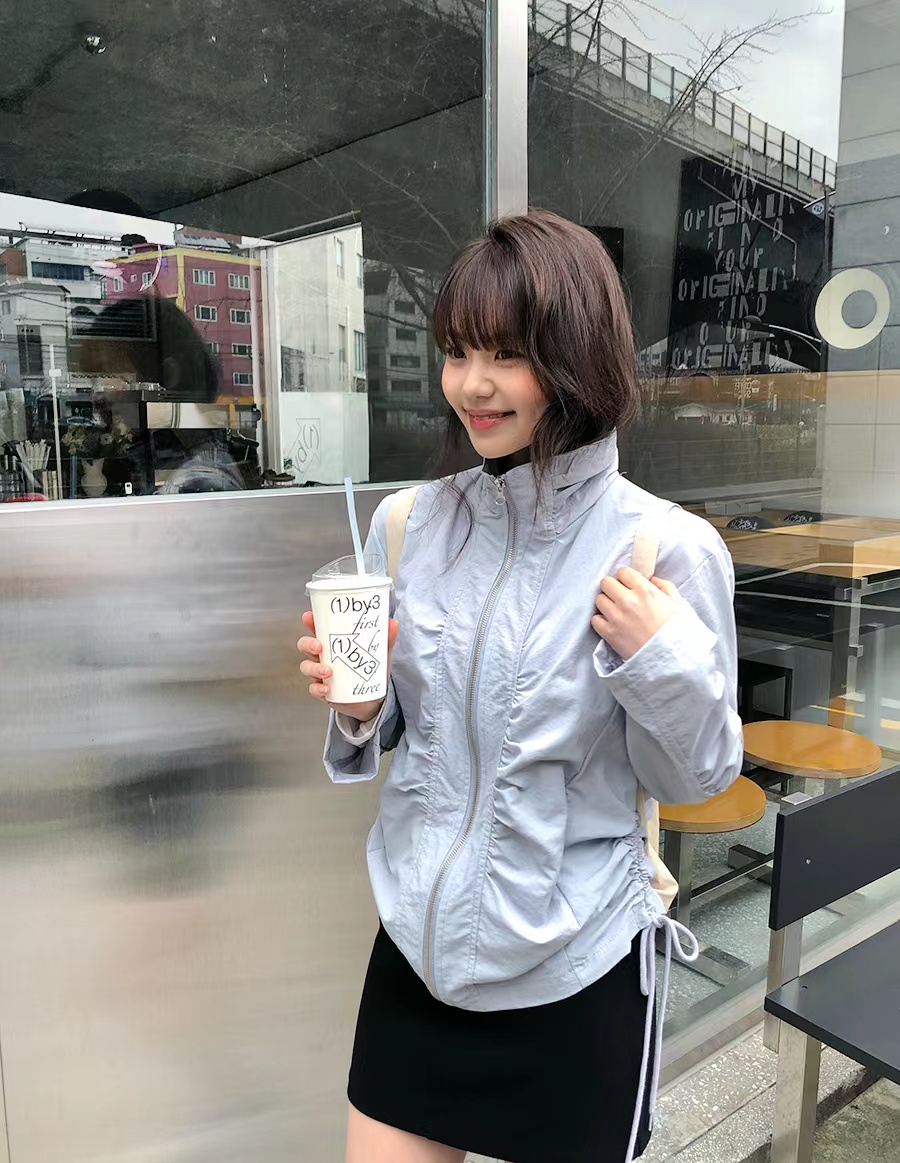 Korean ins side drawstring pleated zipper short sun protection jacket