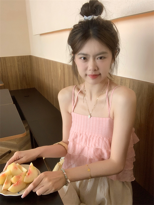 實拍嗲妹日系甜甜少女純欲掛脖蛋糕吊帶女