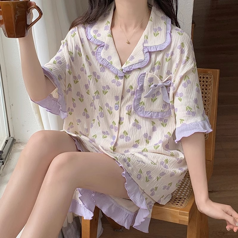 睡衣女夏季短袖2024年韓版新款甜美高級感薄款夏天網紅家居服套裝