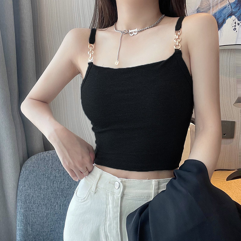 莫代爾螺紋1.1 帶胸墊吊帶背心夏季新款緊身顯瘦設計感
