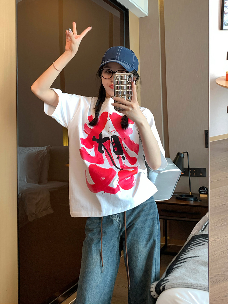 官圖220克/精梳純棉後包領有縫邊S-XXXL夏裝短袖T恤女