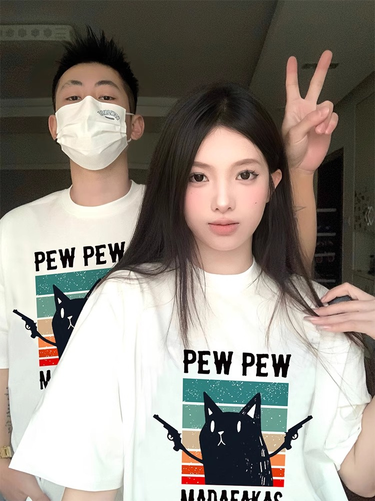 短袖2024新款超火高級感早春情侶裝夏裝t恤潮牌不一樣純棉女衣服