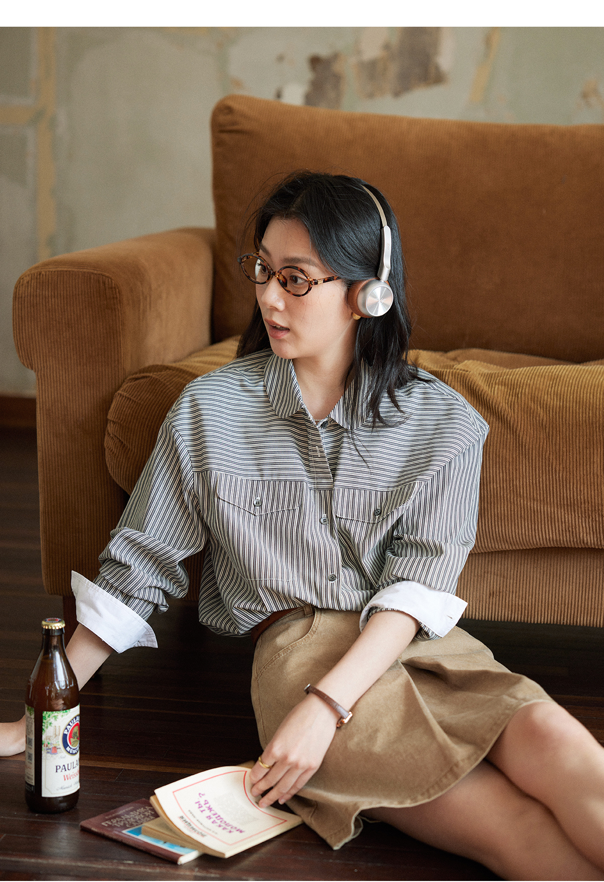 solighter 法式復古棕色短款pu皮衣女春季2024新款小個子夾克外套